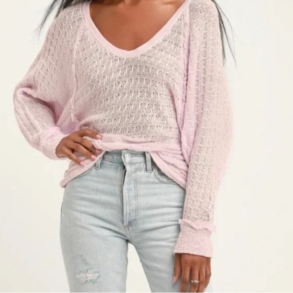 We The Free Light Pink Cotton Thien’s Hacci Sweater Oversize Size Medium